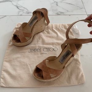 Jimmy Choo braided wedge with nude leather straps